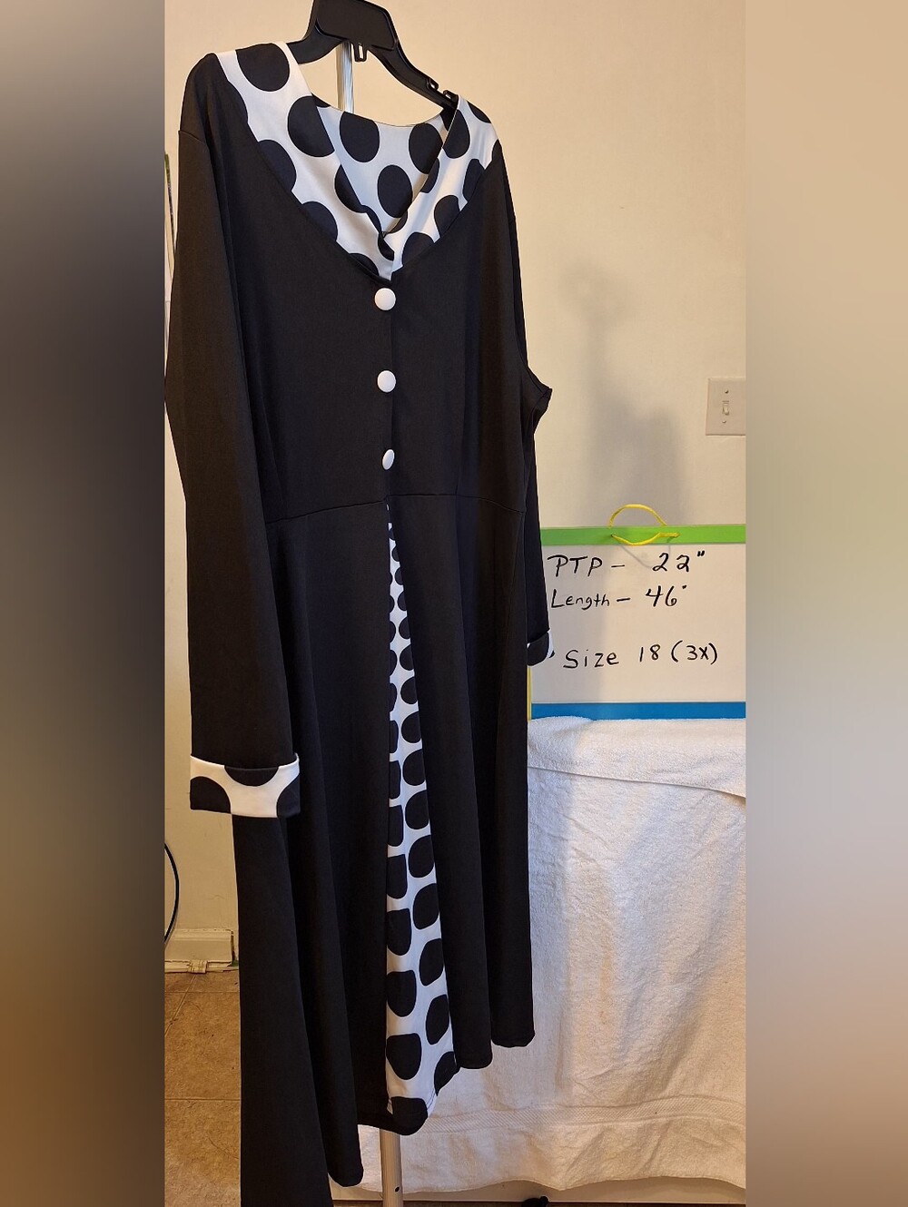 Plus Size Black and White Polka Dot A-Line Dress